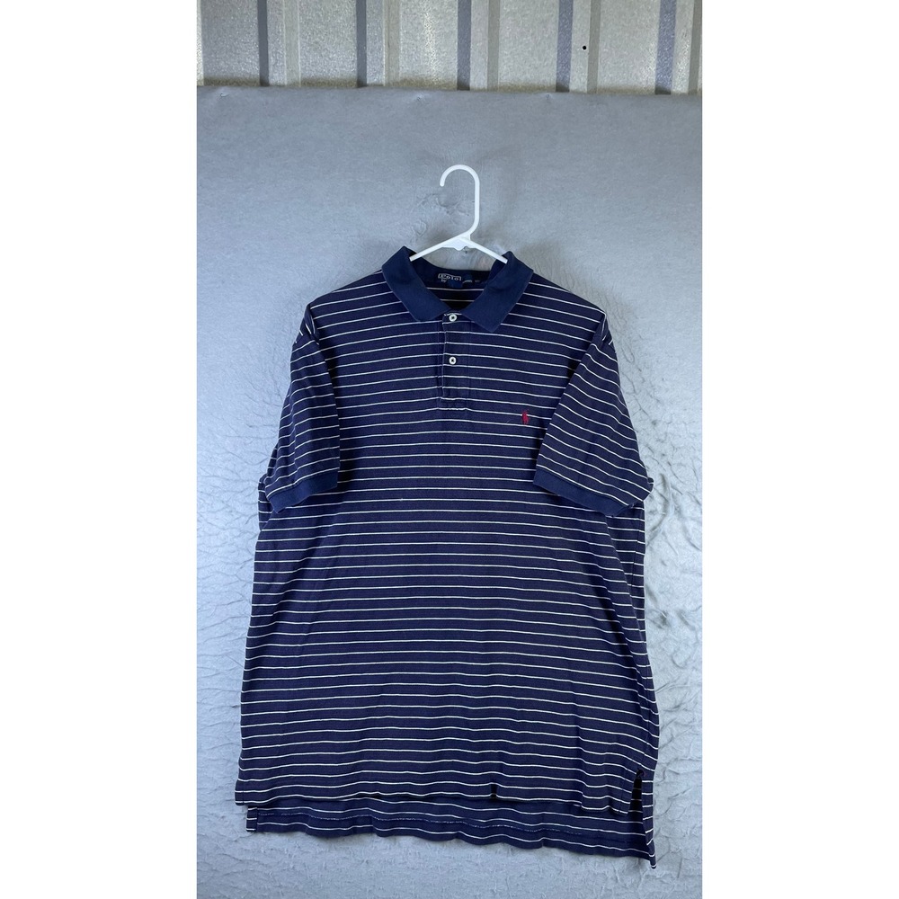 Polo Ralph Lauren Polo Shirt Mens XL Navy Blue Excellent Striped Short Sleeve